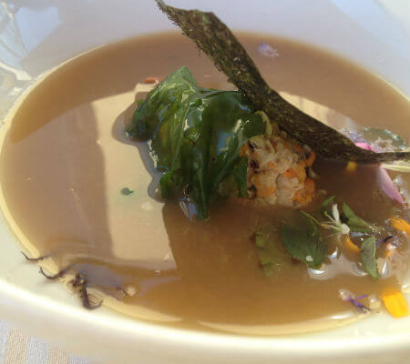 Blend-All-About-Wine-Areia Restaurant Bar-1st-dish-wth-rock-crab-broth